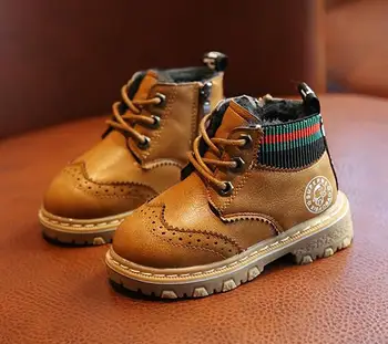 

2018 winter warm new girls embossed Martin boots children plus velvet snow boots boys British wind leather boots