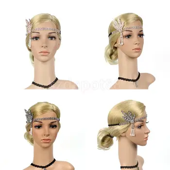

Crystal Rhinestone Pearls Victorical Woman Bridal Headband 1920s Great Gatsby Charleston Party Dangle Headpieces