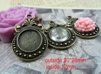 

Free Shipping -40pcs 20*28mm-inside 12mm Antique Bronze Cameo Cabochon Base Settings Charm Pendant,Blank Glass Tray