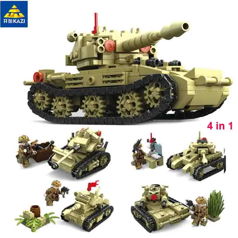 

KAZI Military 4 Style Army War SK105 Tank Building Blocks tank weapon Bricks Educational Toys For Children friends 642Pcs