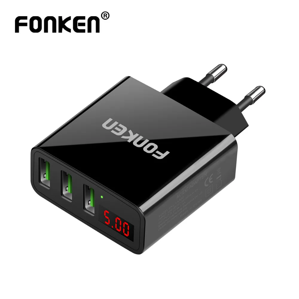 FONKEN 3 порта USB зарядное устройство адаптер светодиодный дисплей портативное быстрое зарядное устройство для путешествий зарядное устройство ЕС Быстрая Зарядка адаптер