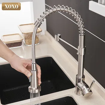 

XOXO Kitchen Faucet Pull Out Cold and Hot Single Hole Torneira Rotate Swivel 2-Function Water Outlet Mixer Tap 1343A-S