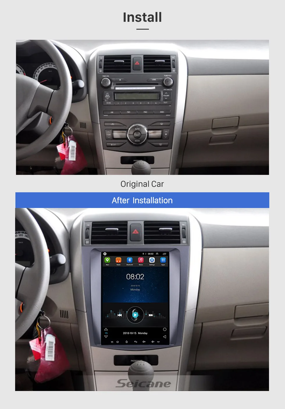 Seicane Android 9,1 9," автомобиль DVD радио мультимедиа плеер для 2006 2007 2008 2009 2010 2011 2012 Защитные чехлы для сидений, сшитые специально для Toyota Corolla FM gps навигации