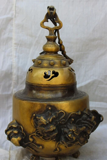 

wholesale factory 14" China Bronze Temple Gourd Japan God Devil Head Statue Incense Burner Censer