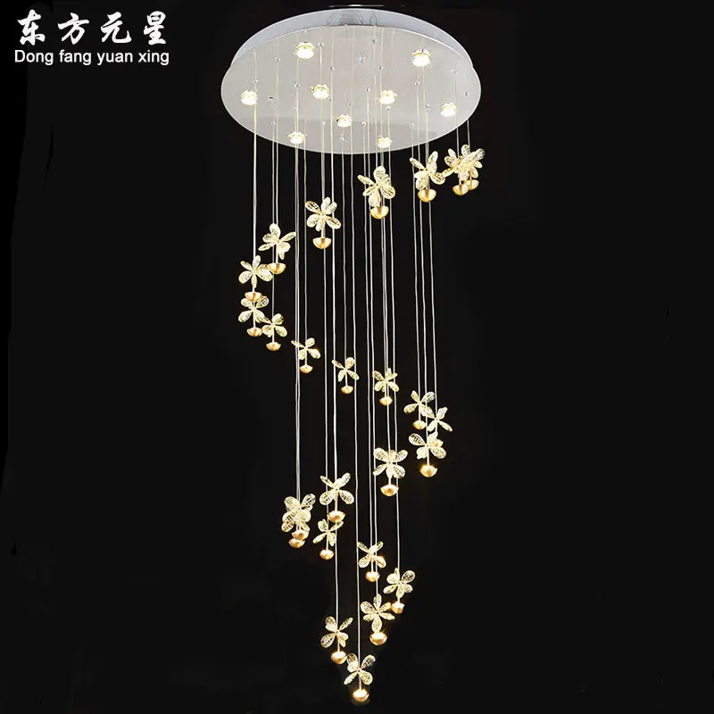 spiral stair pendant lamp villa living room hotel lobby crystal hanging light creative led lighting decorations