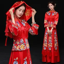 Cheongsam Китайский Для женщин свадебное платье QiPao вышивка вечернее длинное платье la robe de mariée cheongsam femmes изложению