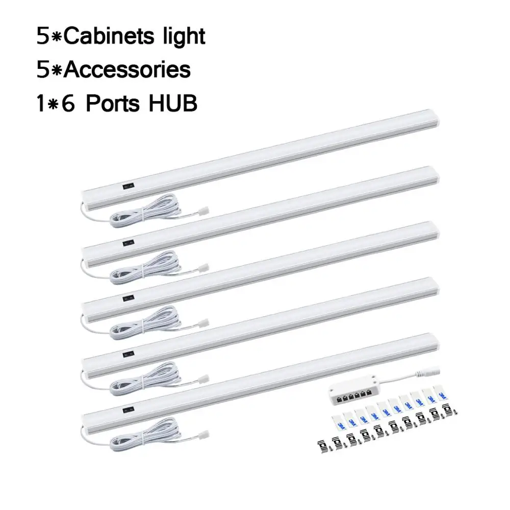LED Under Cabinet Light Hand Sweep Sensor Night lamp 12V Hand Wave LED Bar Light For Bedroom,Kitchen Closet,Wardrobe,Stairs,Path - Цвет: 5Pcs