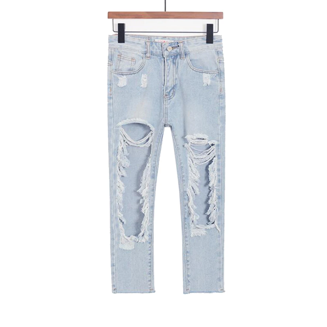 Tengo Hole Jeans Casual Loose Women Slim Jeans