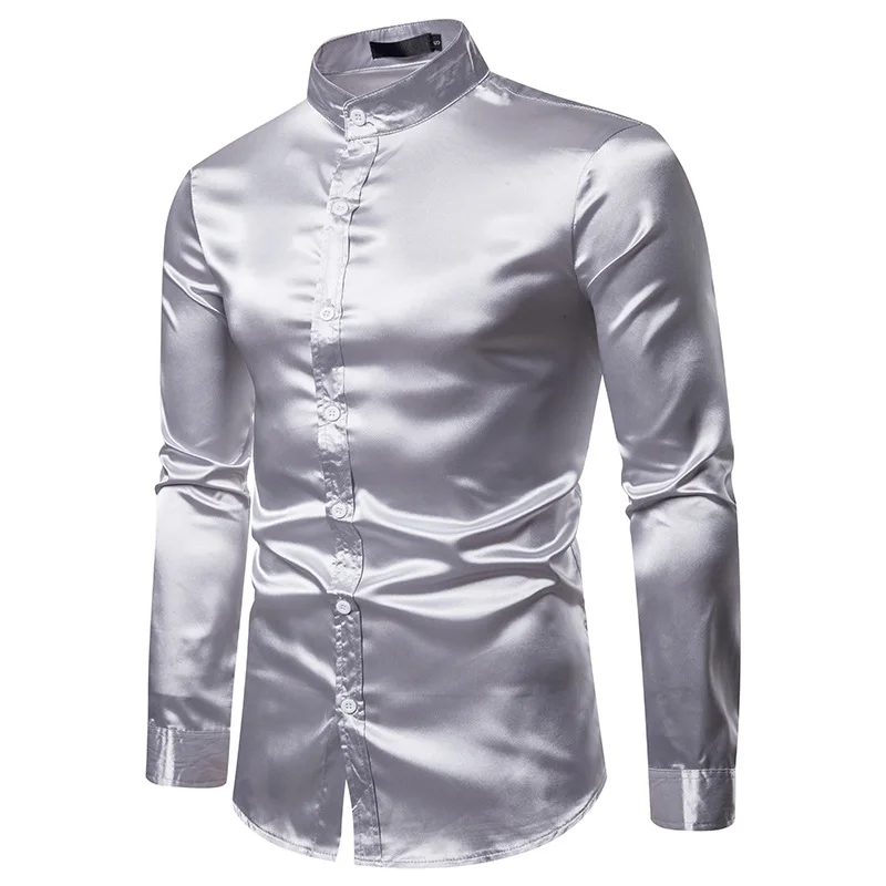 

PADEGAO Opal men's high quality casual fashion bright face long sleeve Henry collar shirt 2019 fall