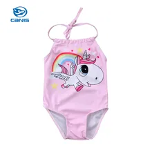 Летний милый детский купальник на бретелях без рукавов с единорогом, цельная пляжная одежда для купания, одежда для детей