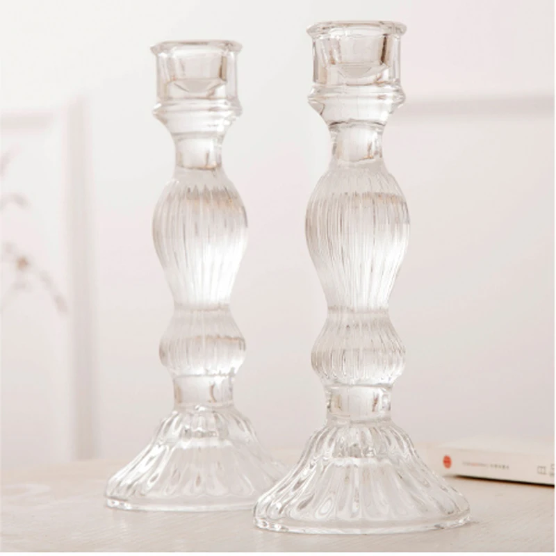 Elegant Wedding Favors Crystal Accents Glass Stick Candle Holder Home Tabletop Decor Candlestick Holders Pair Elegant Wedding Favors Crystal Accents Glass Stick Candle Holder Home Tabletop Decor Candlestick Holders Pair