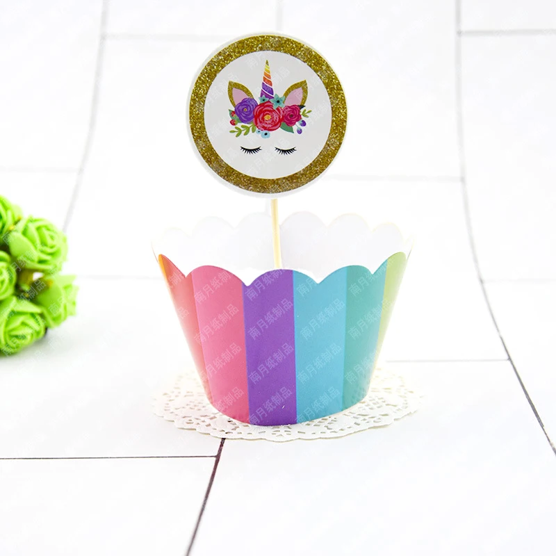 Décoration de fête d'anniversaire pour filles, 24 pièces/paquet, emballage de Cupcake sur le