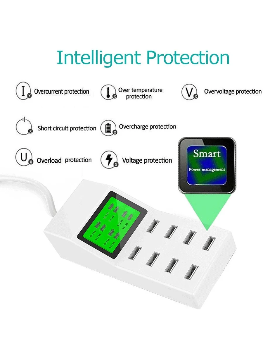 8 многопортовый USB адаптер настольное настенное зарядное устройство Смарт ЖК-дисплей зарядная станция Быстрая зарядка зарядное устройство для мобильного телефона s