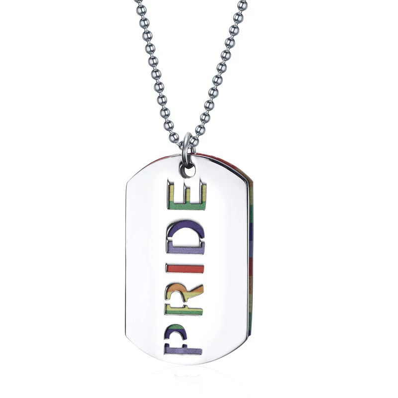 

Gay Pride Rainbow "PRIDE" Dog Tag Stainless Steel Jewelry Colorful Dog Tags Lesbian LGBT Pendant & Necklace For Men Women Lovers