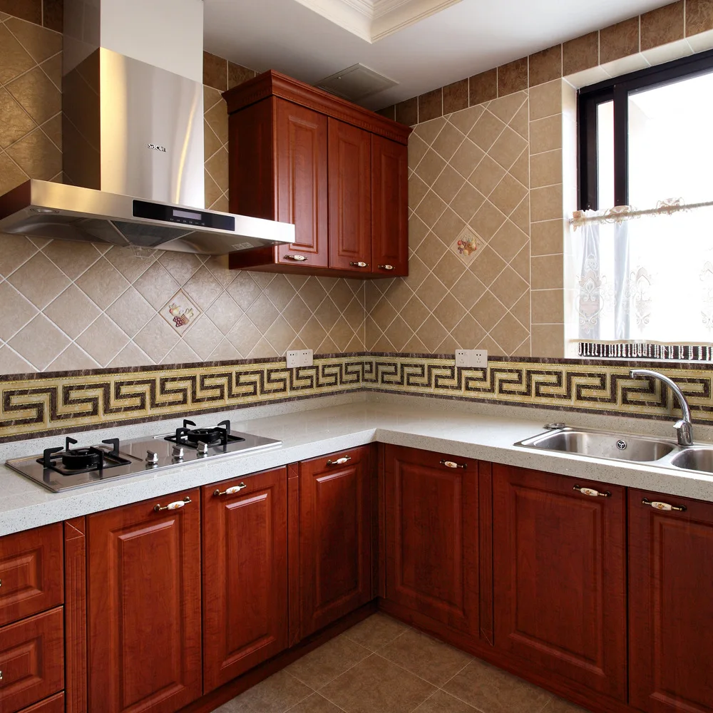 

Skirting Line 3d Wall Stickers European Self-adhesive Tile Sticker For Kitchen PVC 3d Waist Line Stickers Wall Decoration