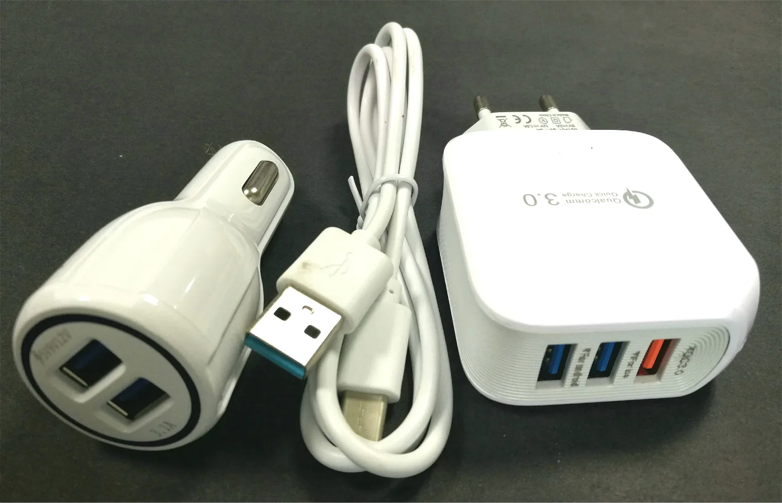 5A EU Travel Wall Adapter 3 USB output + Micro USB Cable +car charger