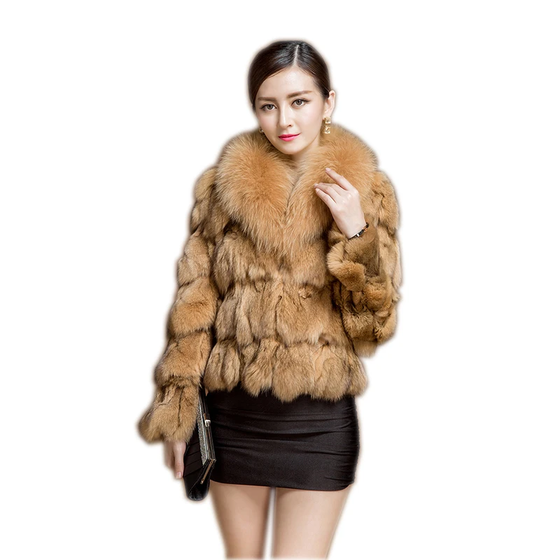 

2017 winter warm fox fur coat with big collar ladies short style Plus Size S-XXXL-4XL Overcoat large size free shipping