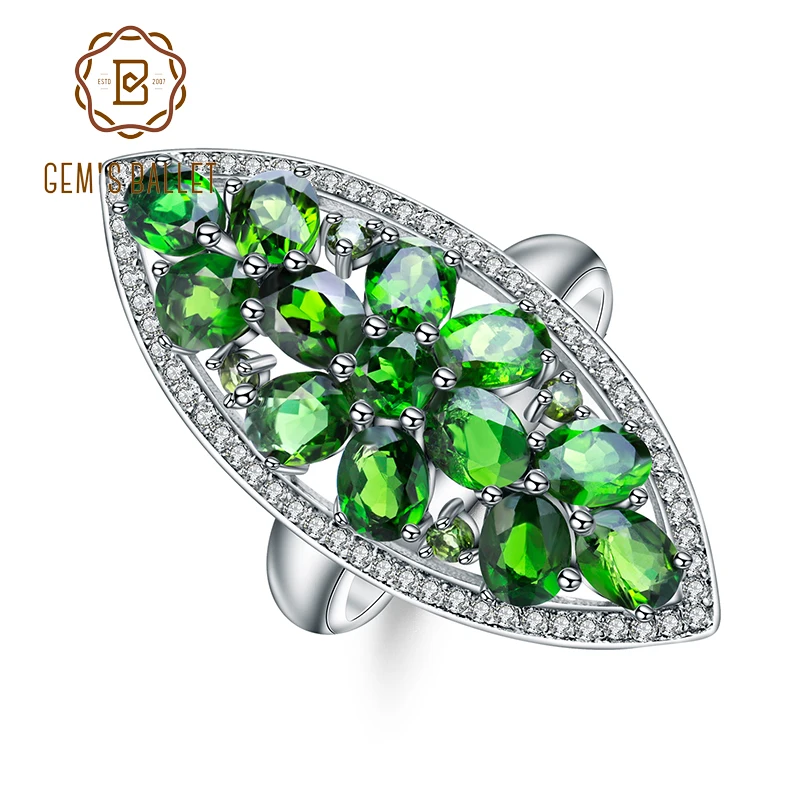 Gem балетки 5.0Ct Ct натуральный хром диопсид коктейльное кольцо 925 пробы серебро