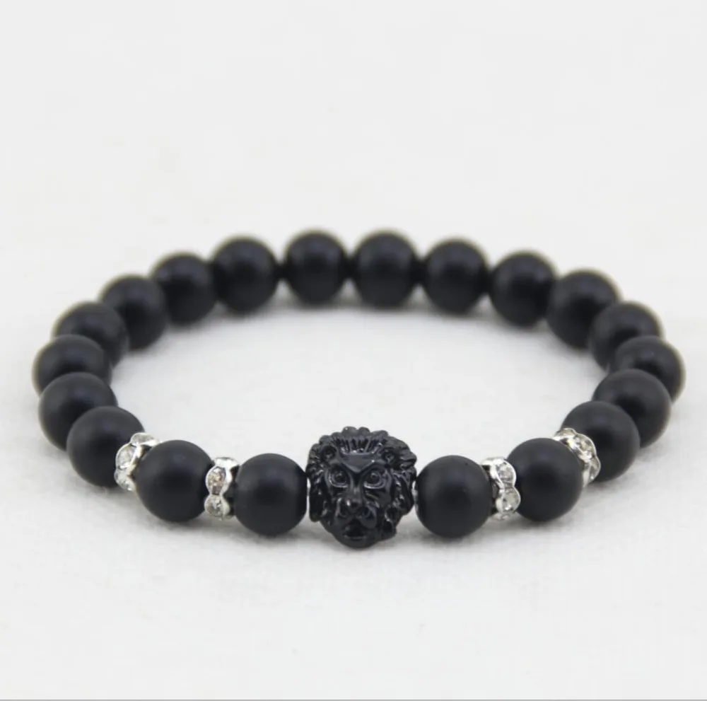 

Black natural 8mm bracelet, animal Lion Leopard Owl Buddha head and woman neutral bracelet bb0745