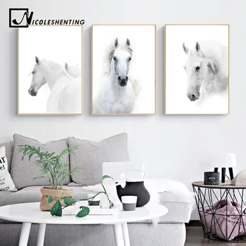

Animal White Horse Wall Art Canvas Posters and Prints Painting Wall Pictures for Living Room Modern Home Decor