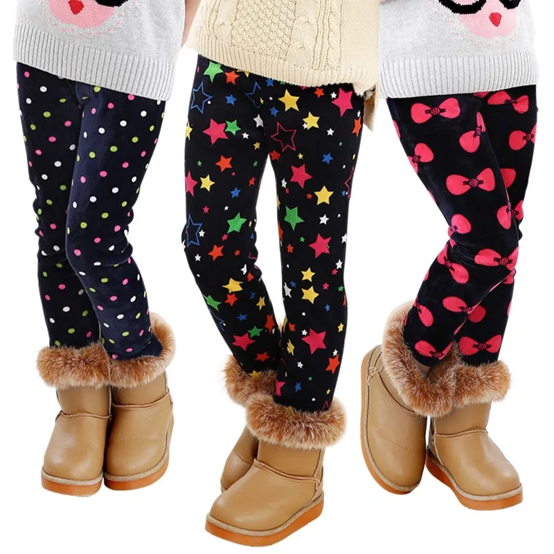 Повседневные зимние штаны для девочек; леггинсы; теплые брюки с рисунком сердца и кота; детские штаны