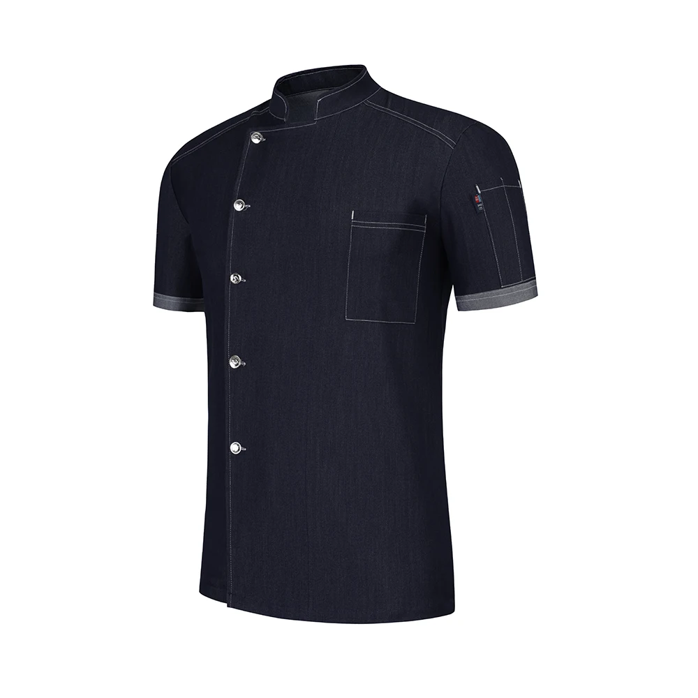 Летняя износостойкая эластичная джинсовая Униформа шеф-повара высокого качества, рубашка, ресторанное обслуживание, кухня, унисекс