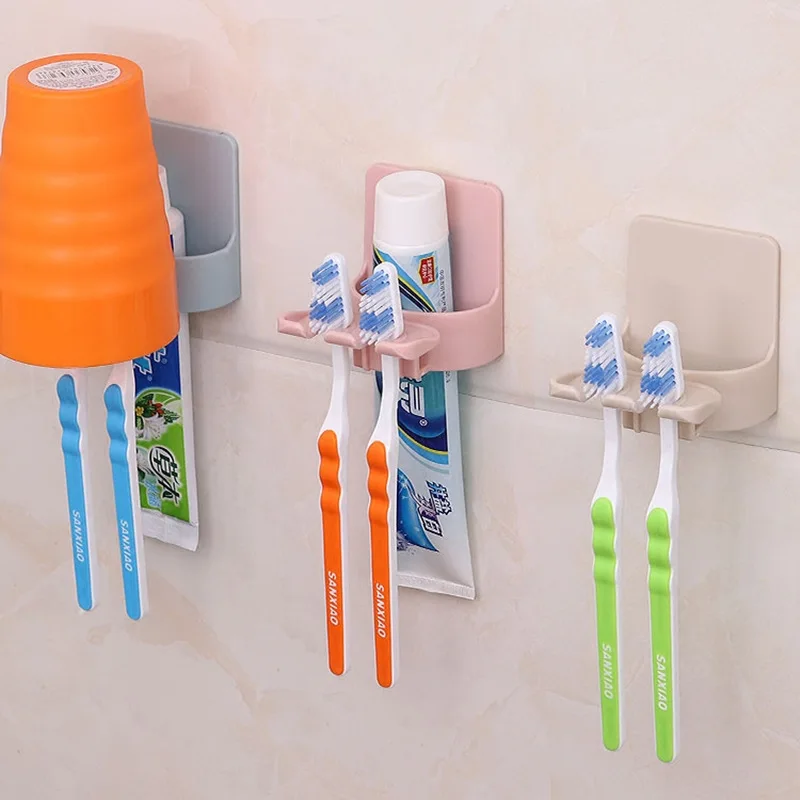 Wall mount Plastic toothbrush holder Toothpaste stand rack bathroom shelf Bathroom Accessories Family Set