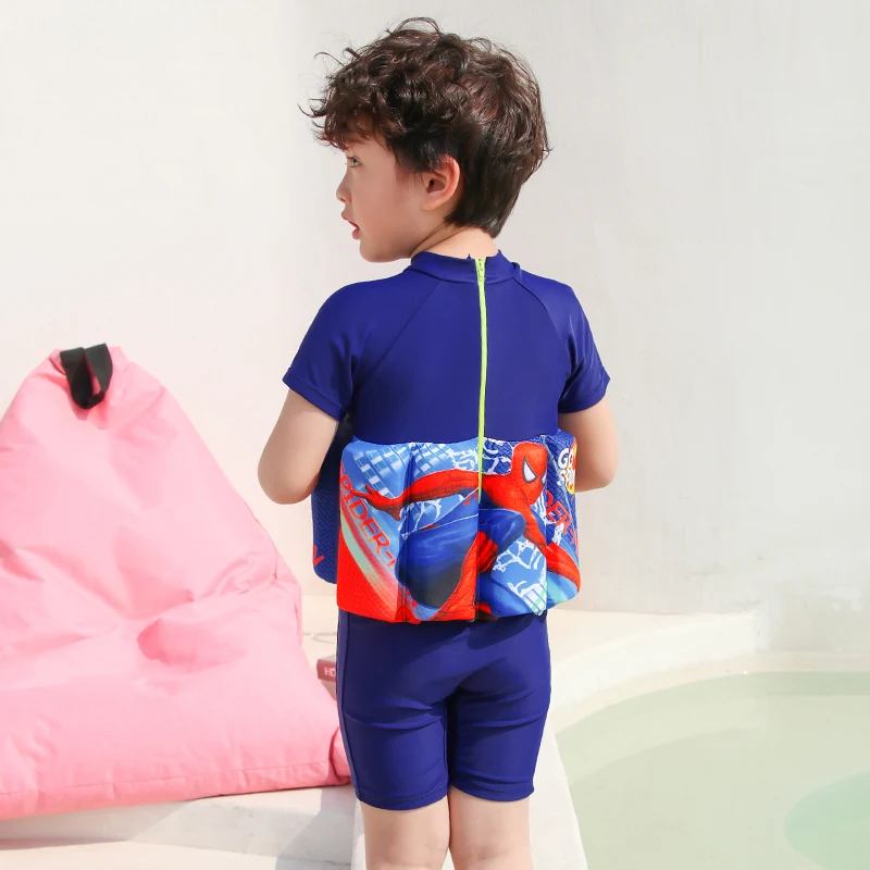 Goedkoop Spiderman Kinderen Badmode Een Stuk Verwijderbare Drijfvermogen Float Badpak Badmuts Hoed Mouw Knie Pak Zwemmen Les Float pak