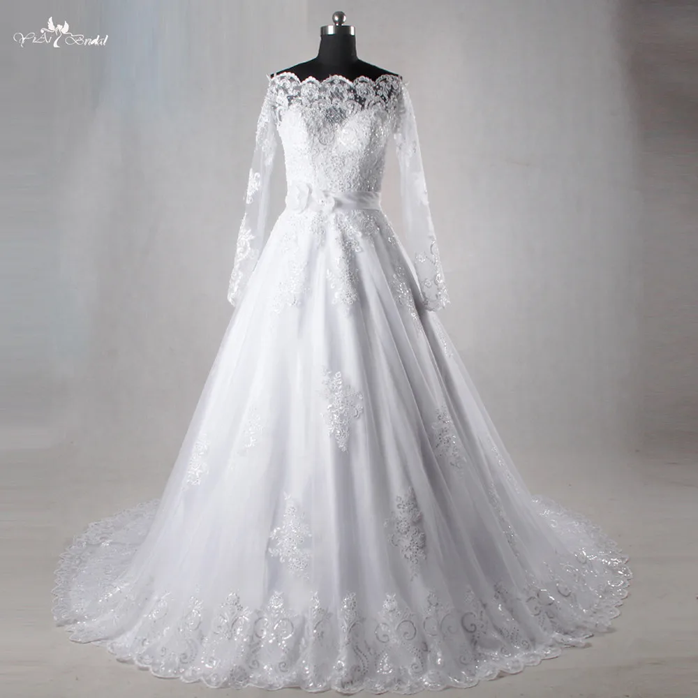 

TW0164 2018 Ball Gown Long Sleeves Appliques See Through Wedding Dresses Beaing Wedding Gown Bridal Gown Vestido De Noiva