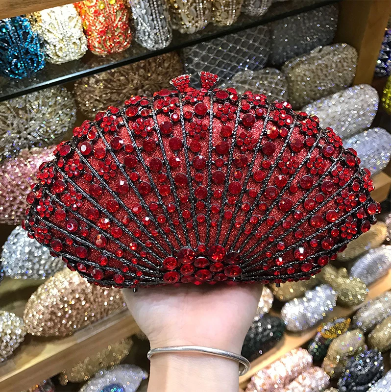 Luxury Diamond Red Color Evening Clutch Crystal Bag 2020 Wedding Party Women's Evening Purse 100% Handmade Crystal Ladies Purses
