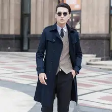 Черный, синий, бежевый,, тонкий сексуальный длинный Тренч, мужской британский стиль, двубортный мужской Тренч, пальто размера плюс 8XL 9XL