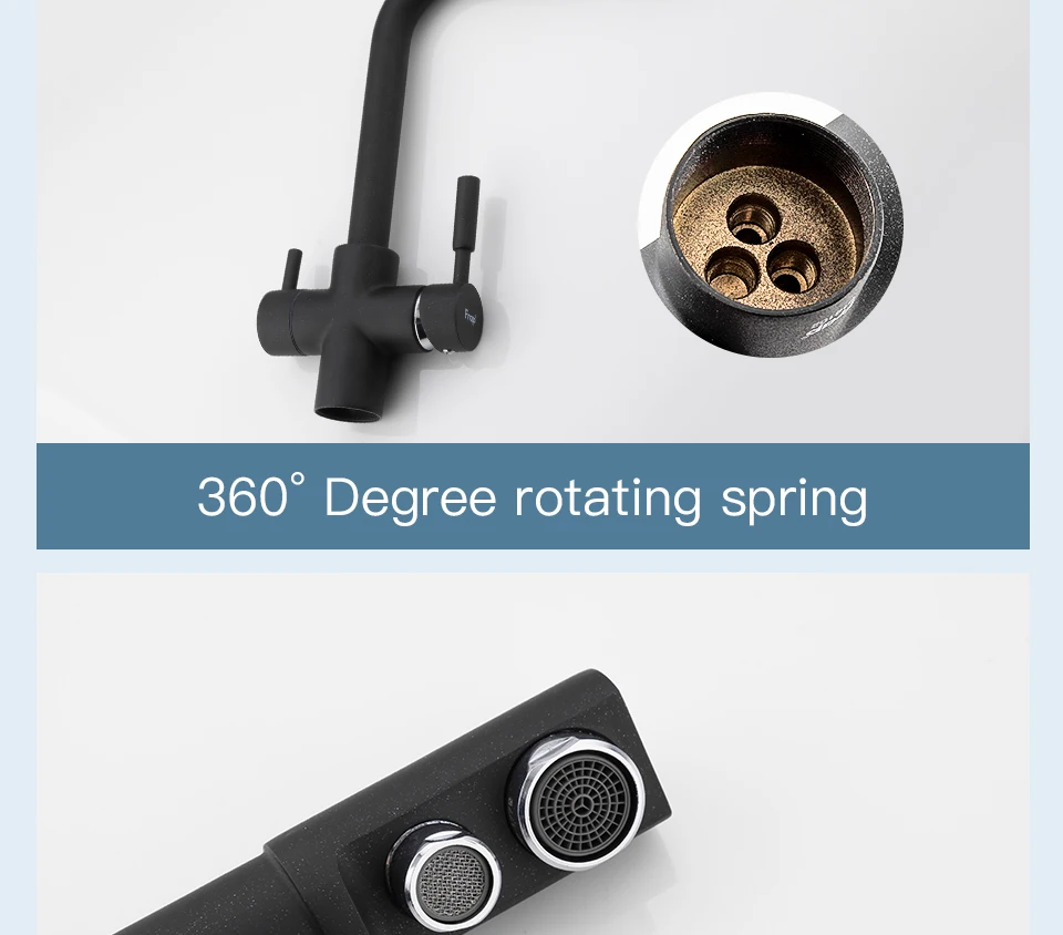 Frap New Black Kitchen Faucet Seven Letter Design 360 Degree Rotation with Water Purification Features Double Handle F4352-7