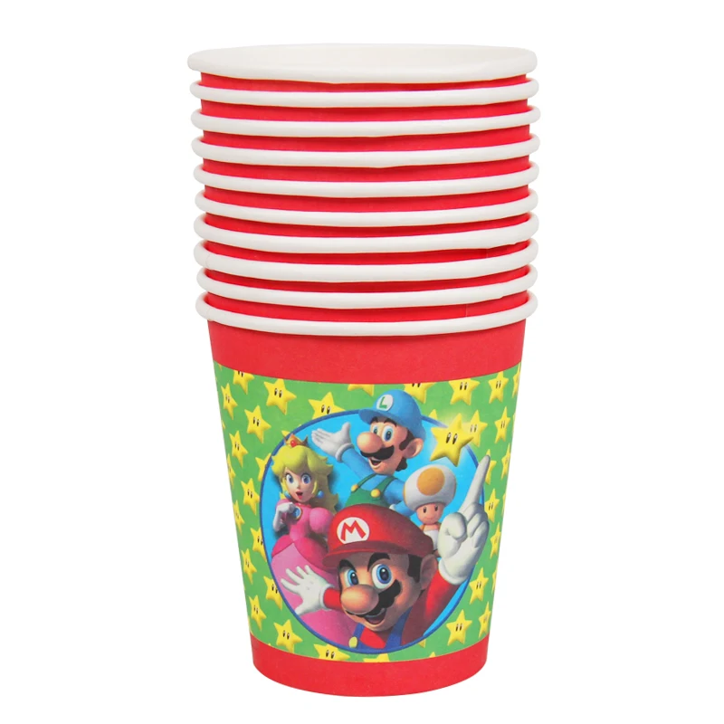 

10pcs/lot Super Mario theme party cups Super Mario paper cups kids birthday party decorations Mario Bros party supplies
