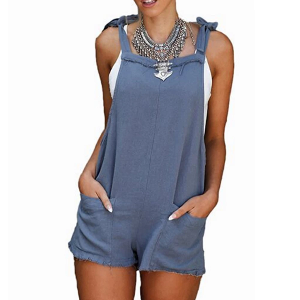 

MoneRffi 2019 New Women Jumpsuits Sleeveless Summer Short Jumpsuit Solid Casual Bib Short Pants Overall Backless Bow Romper