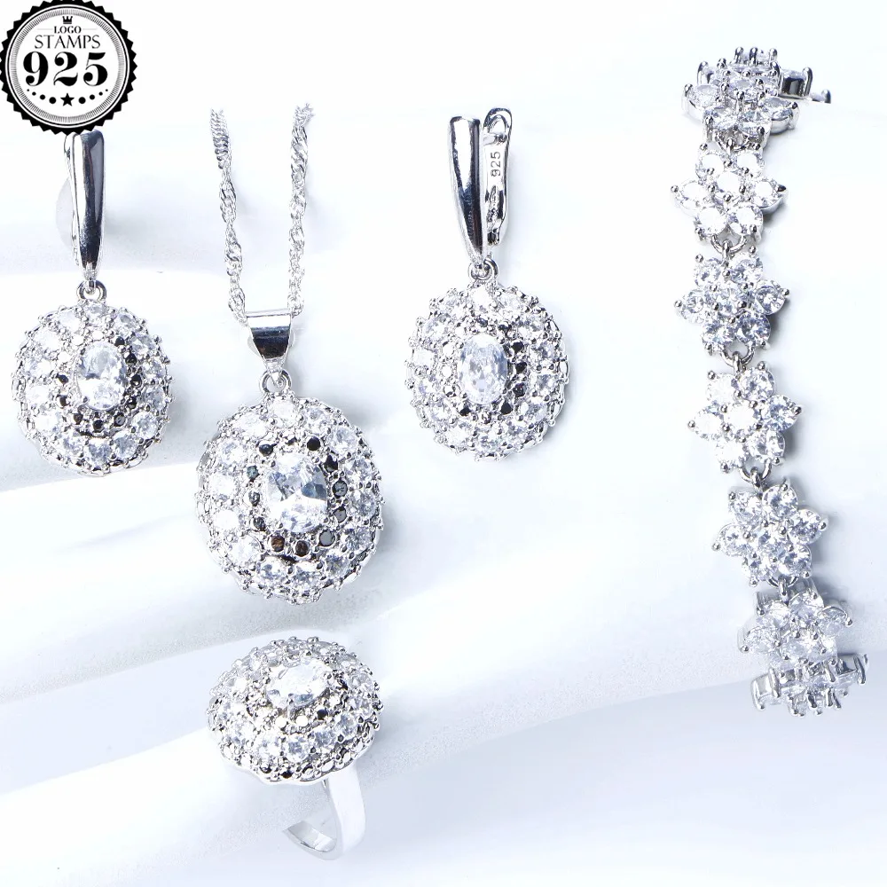 White Zircon Bridal Jewelry Sets Wedding Costume Silver 925 Jewelry