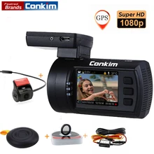 Conkim With 2 Cameras DVR Novatek 96663 Car Video Recorder Front Mini0906 Full HD Rear Dash Cam GPS Parking Dual Lens Registrar