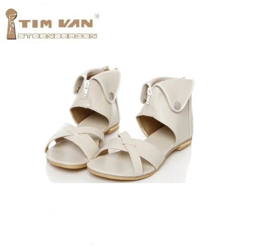

New Summer fashion high zipper open toe plus size 40-43 customize women's flat heel shoes gladiator Bootie sandals