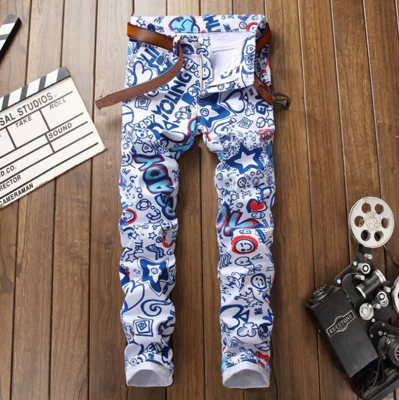 Mens 3D Elastic Digital Print Skinny 