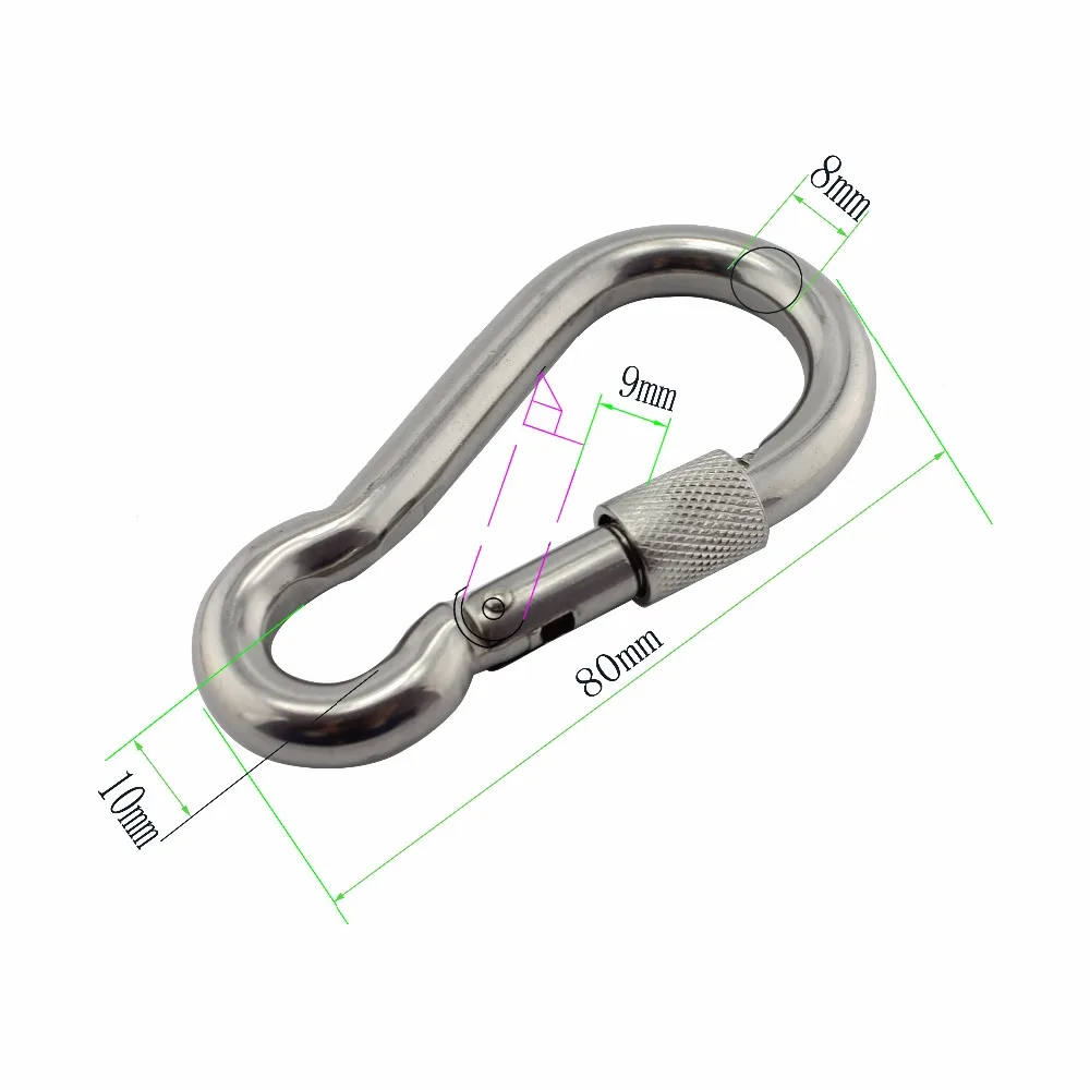Stainless Nut Bolted Snap Hook Carabiner SUS304/316 Stainless Steel 8*80mm DIN5299C Spring Snap Hooks with Safety Nut 20pcs sus304 stainless steel 360 degree rotation folding extend single handle hot