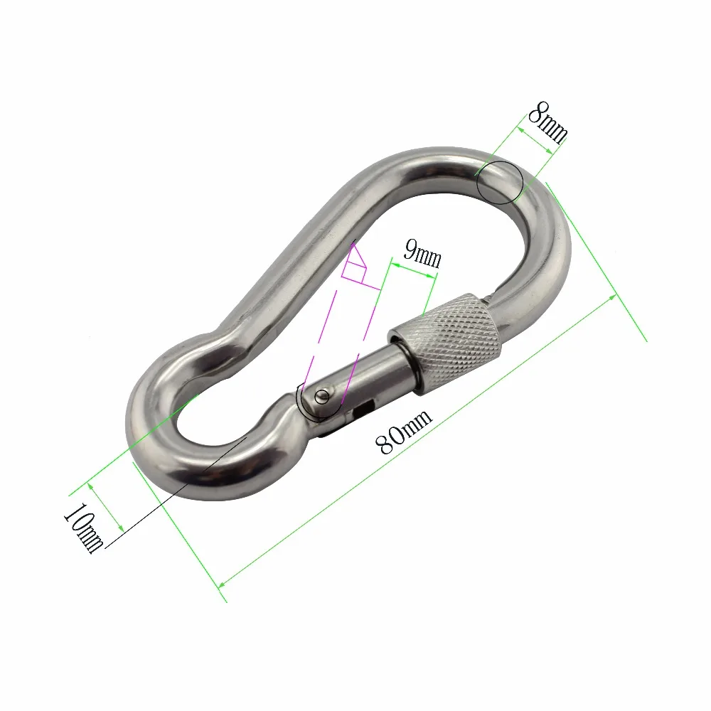 

Stainless Nut Bolted Snap Hook Carabiner SUS304/316 Stainless Steel 8*80mm DIN5299C Spring Snap Hooks with Safety Nut 20pcs