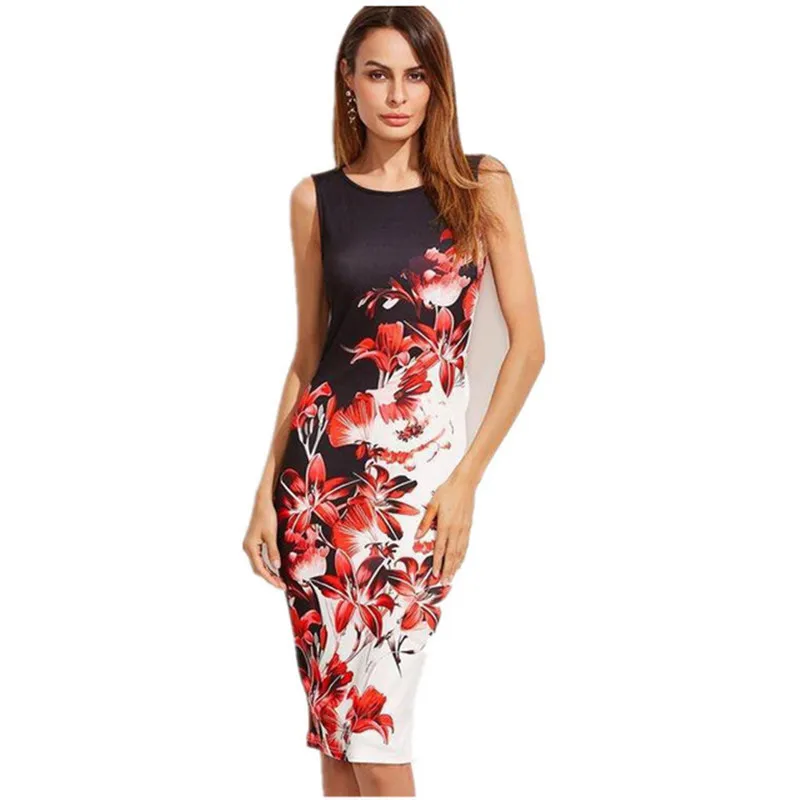 5XL-Large-Sizes-2019-Summer-Fashion-Sleeveless-Print-Dress-Slim-Bodycon-Pencil-Midi-Office-Dress-Robe