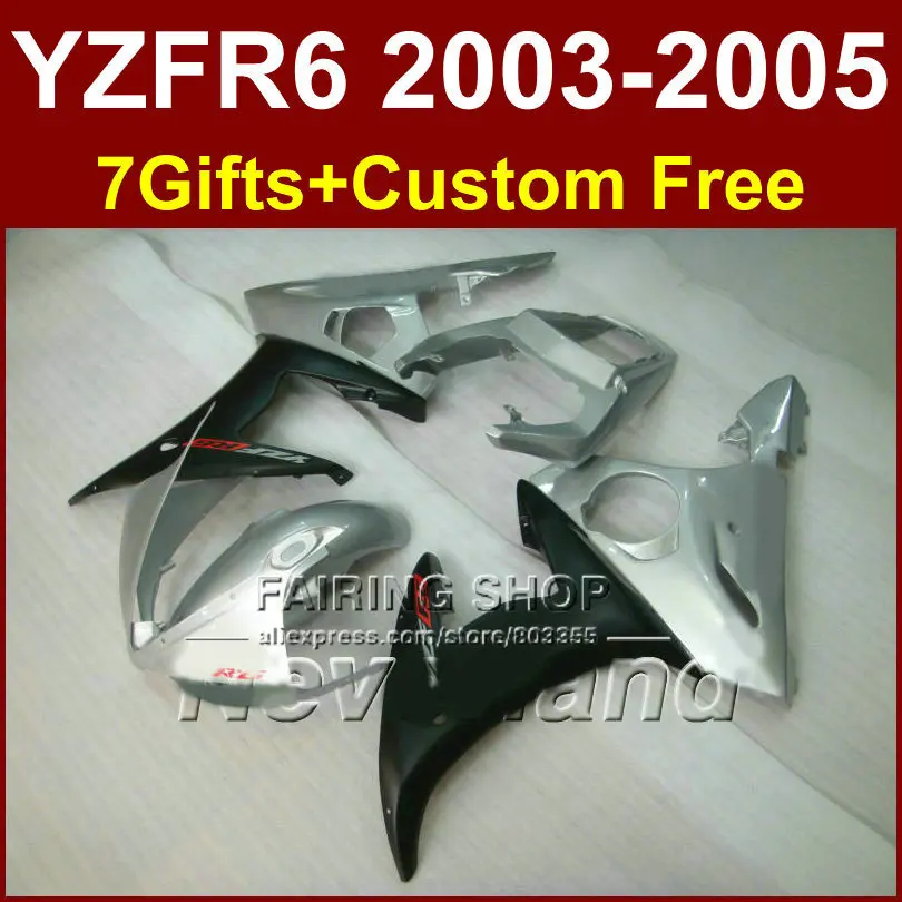 DR4 мотоциклетный обтекатель для YAMAHA YZFR6 2003 2004 2005 Серебряный черный комплект YZF R6 03 04 05 YZF1000 ABS Обтекатели K84R|fairing