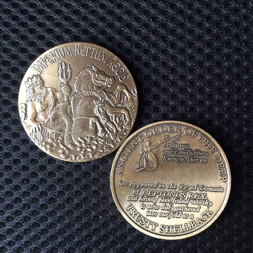 NAVY ENGRAVABLE "TRUSTY SHELLBACK" IMPERIUM NEPTUNI REGIS Challenge Coin