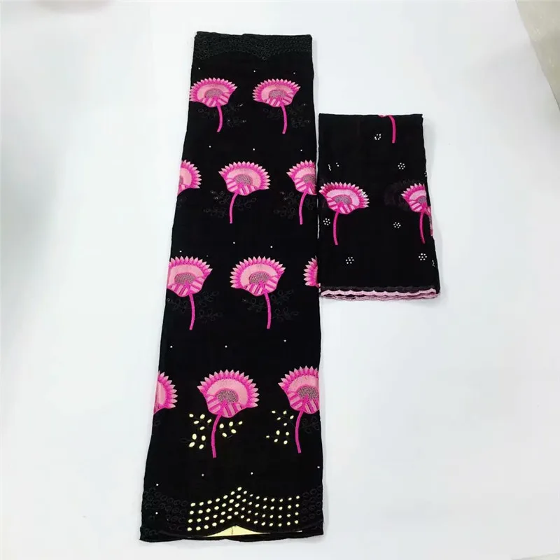 

LC!Hot sale party set embroidery African cotton lace fabric matching 2yards Swiss voile scarf material (5+2y) ! L111809