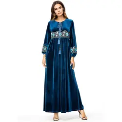 2018 летнее женское бархатное платье с длинным рукавом элегантное праздничное платье с круглым вырезом винтажные Ретро платья ashion Slim Vestidos 7300