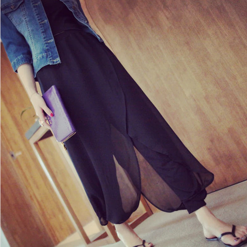 

Women High Waist Chiffon Skirts Pants Wide Leg Black Solid Long Trousers Skirt Ladies 2019 Summer Autumn Loose Bottoms Female