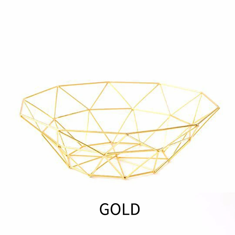 RUX WORKSHOP креативная Геометрическая корзина для хранения, корзина для фруктов, Европейский кованый железный полый домашнее хранилище корзина, украшение для кухни - Цвет: A-Gold