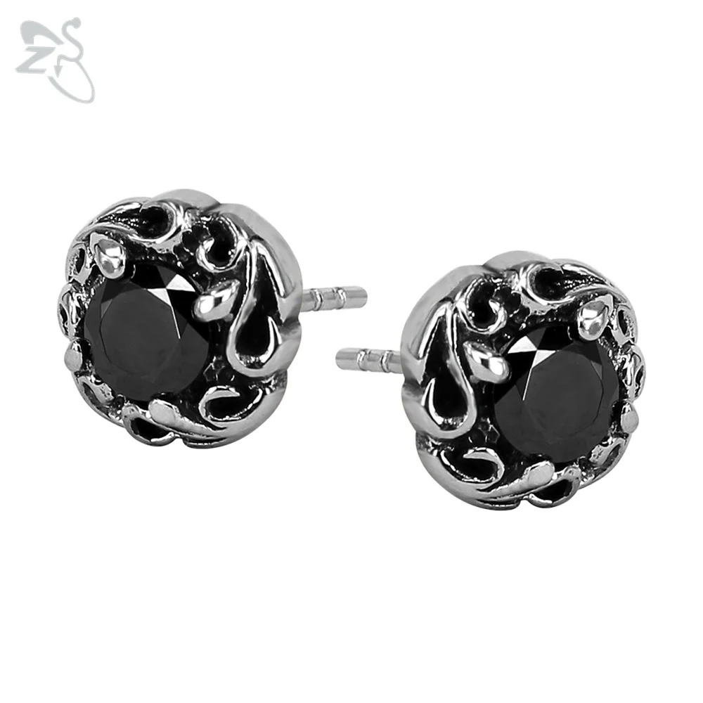 ZS панк стиль серьги-гвоздики с черным камнем для мужчин женщин пирсинг серьги-гвоздики из нержавеющей стали ювелирные изделия мужские серьги