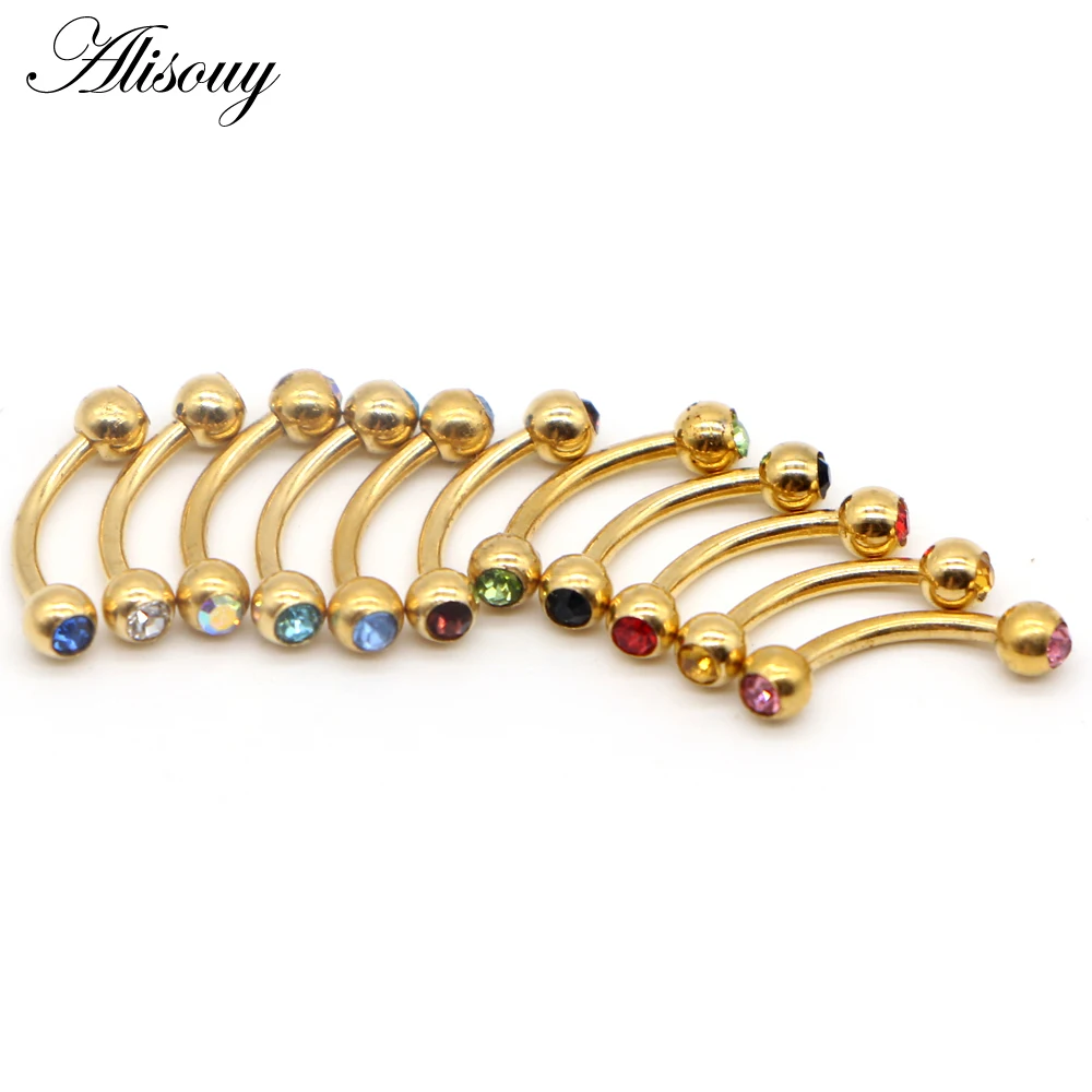 Alisouy 1PC 16G Eyebrow Piercing Crystal Ball Banana Eyebrow Ring