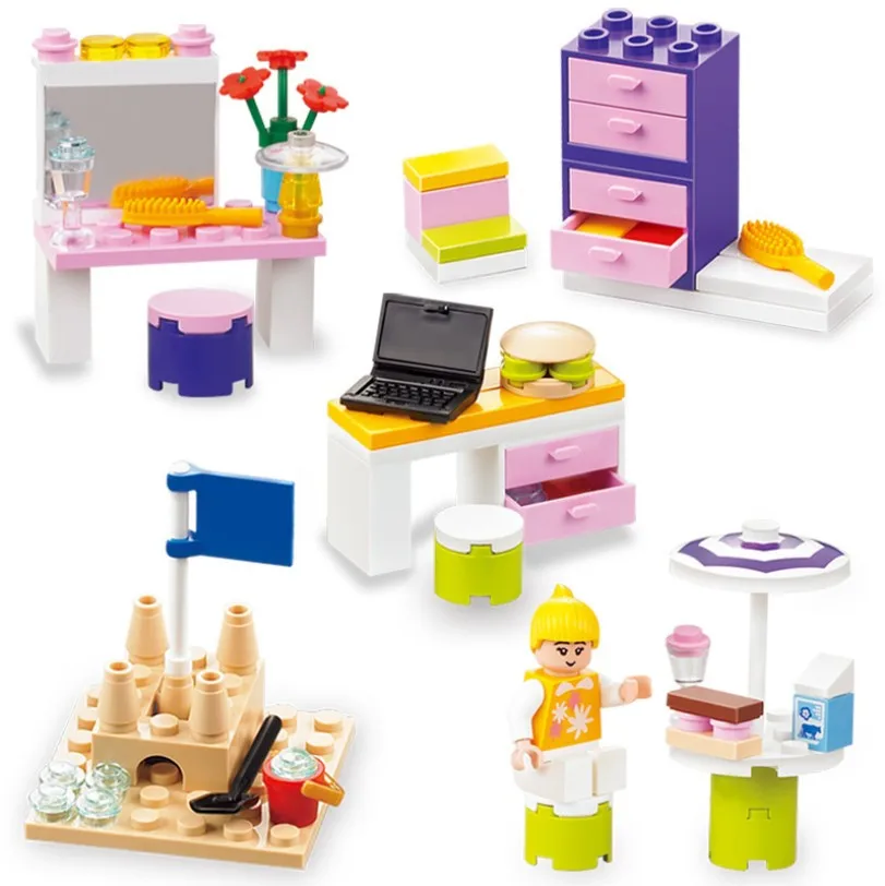 City Friends Dresser/Computer Table/Lockers Box/Beach Castle/Holiday Girl Princess Compatible with Legoing Kids Block Gift Toys